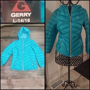 Gerry aqua hooded light puffer jacket girls/youth size 14/16